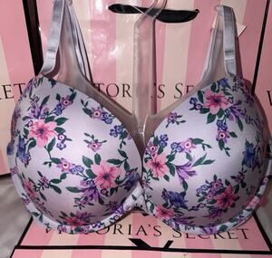 Victorias Secret Push Up Bra Purple Satin Floral 34DD